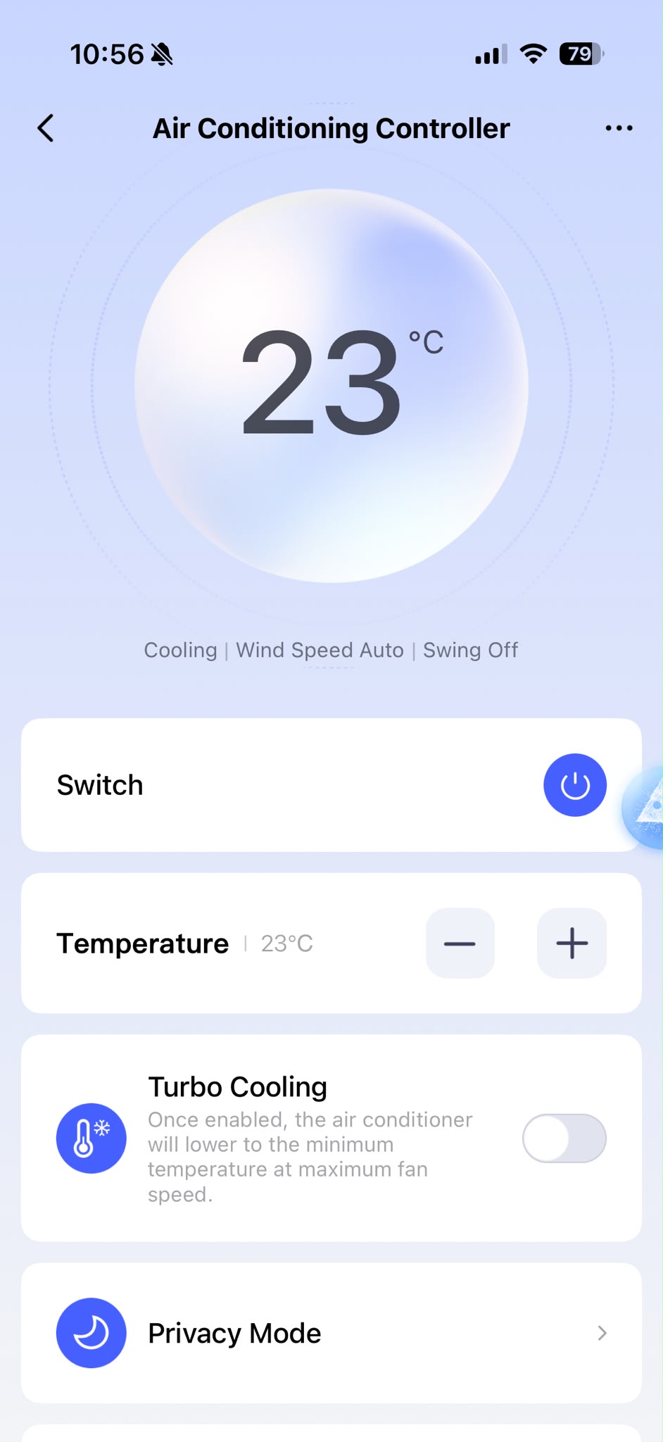 Aqara Home M200 air conditioning control screen showing a 23 degree cooling target