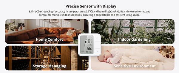 W100 display showing room temperature and humidity