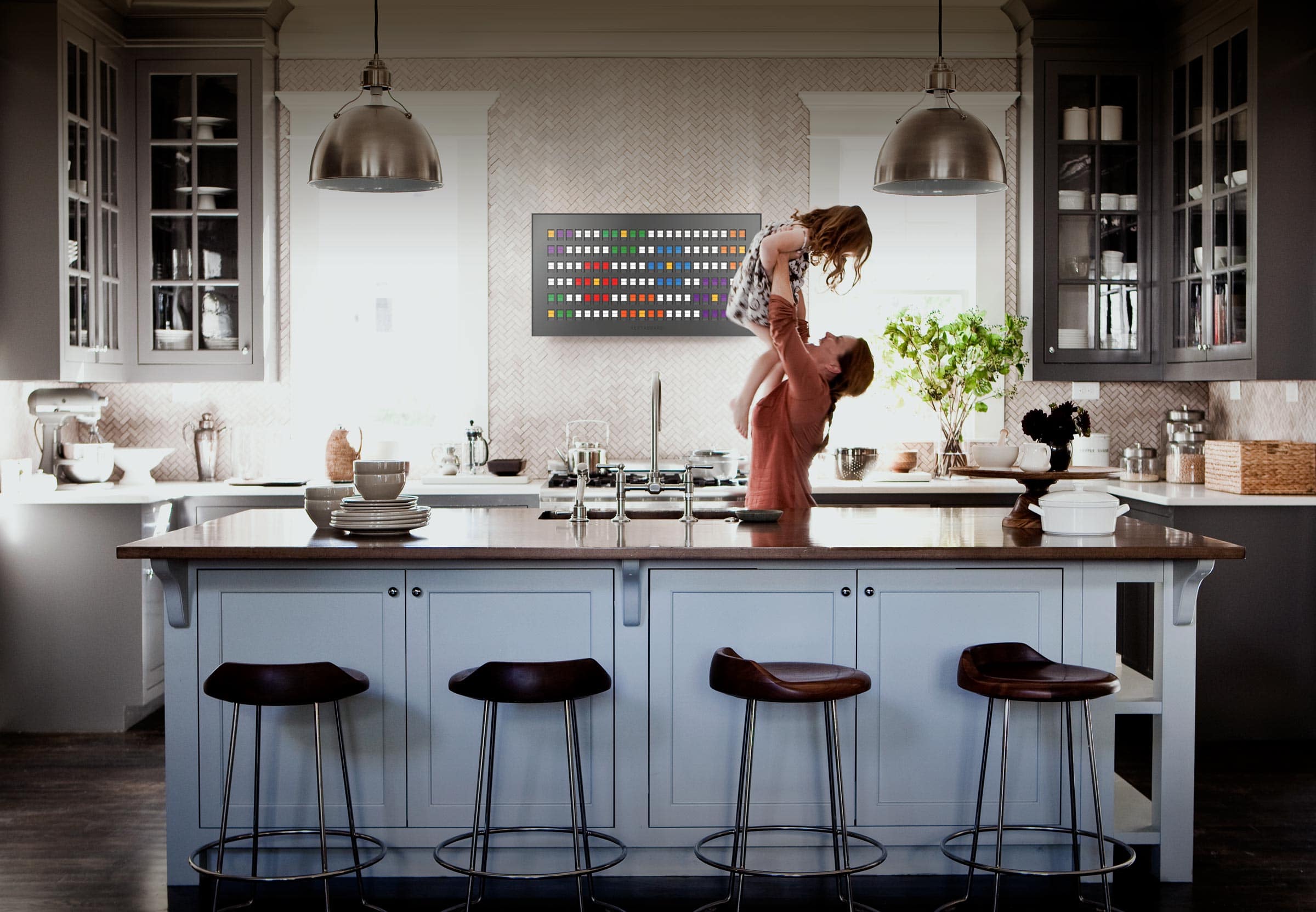 Vestaboard in a beautiful home setting