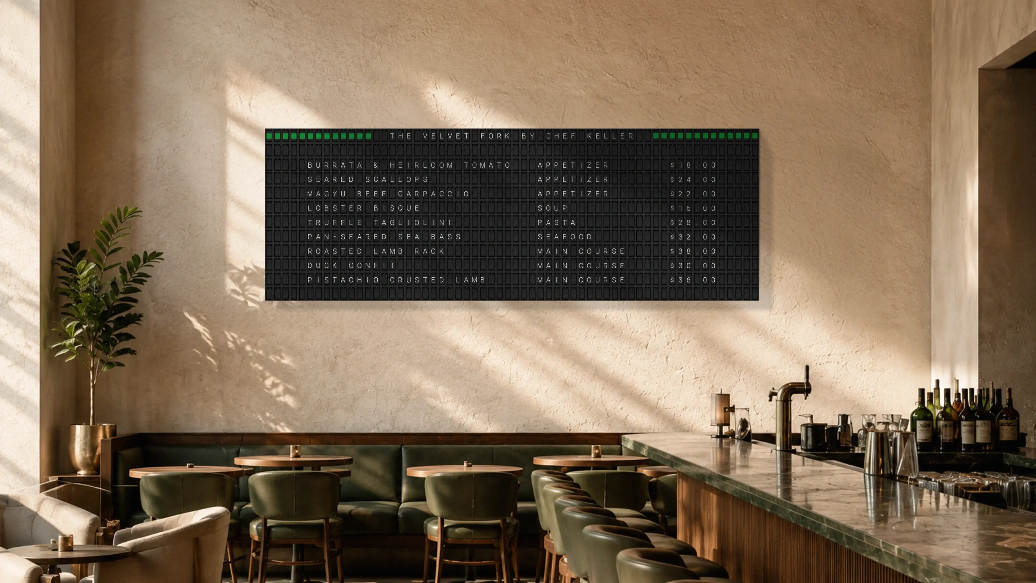 Vestaboard Note Array as a restaurant menu board