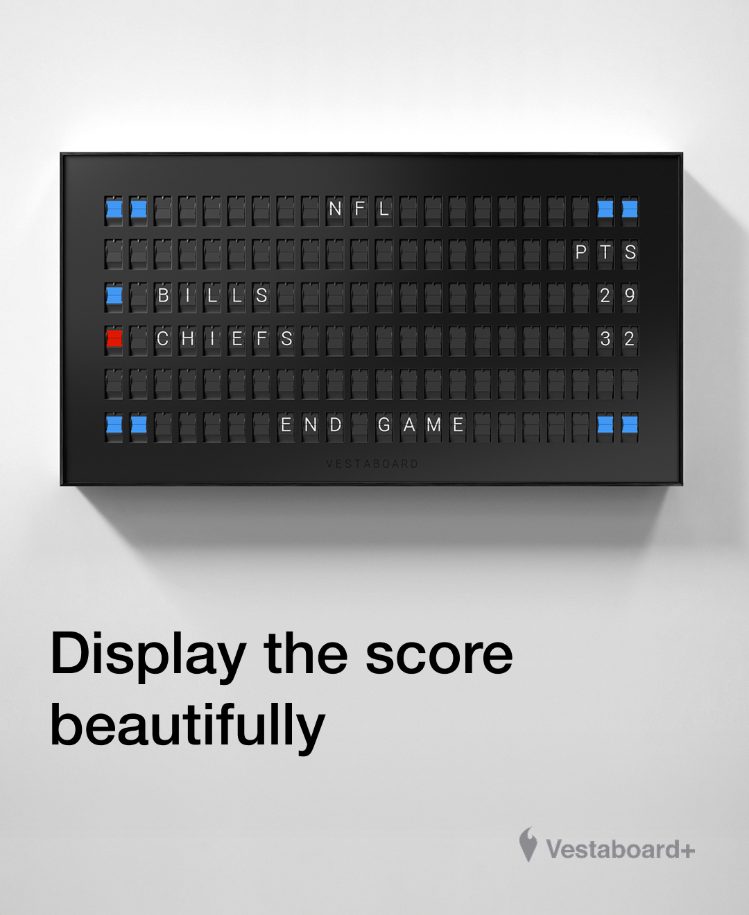 Vestaboard Flagship displaying sports updates
