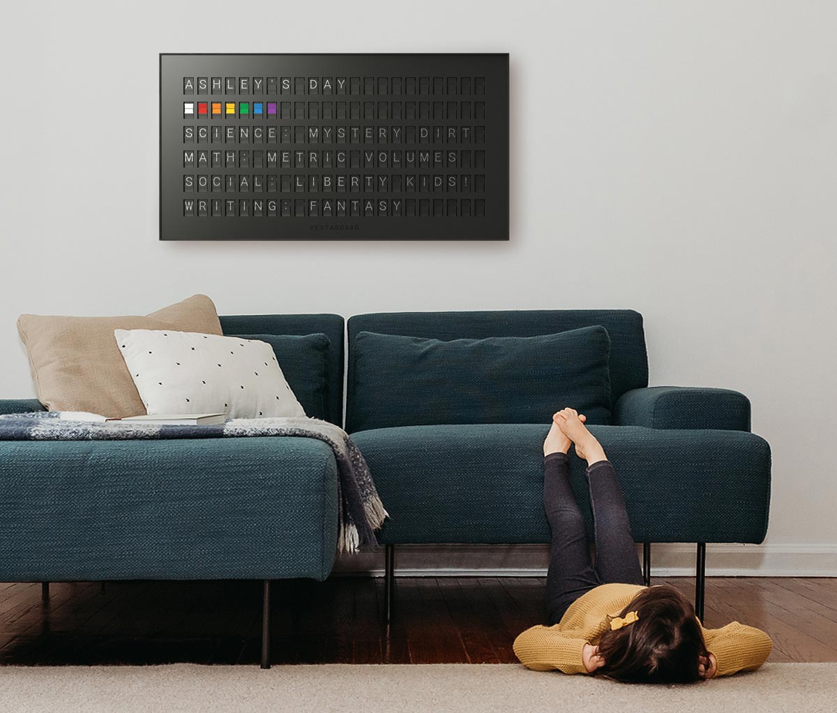 Vestaboard displaying a calendar