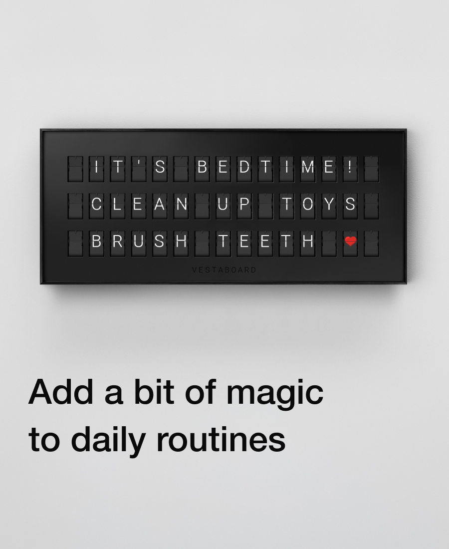 Vestaboard Note displaying a family message