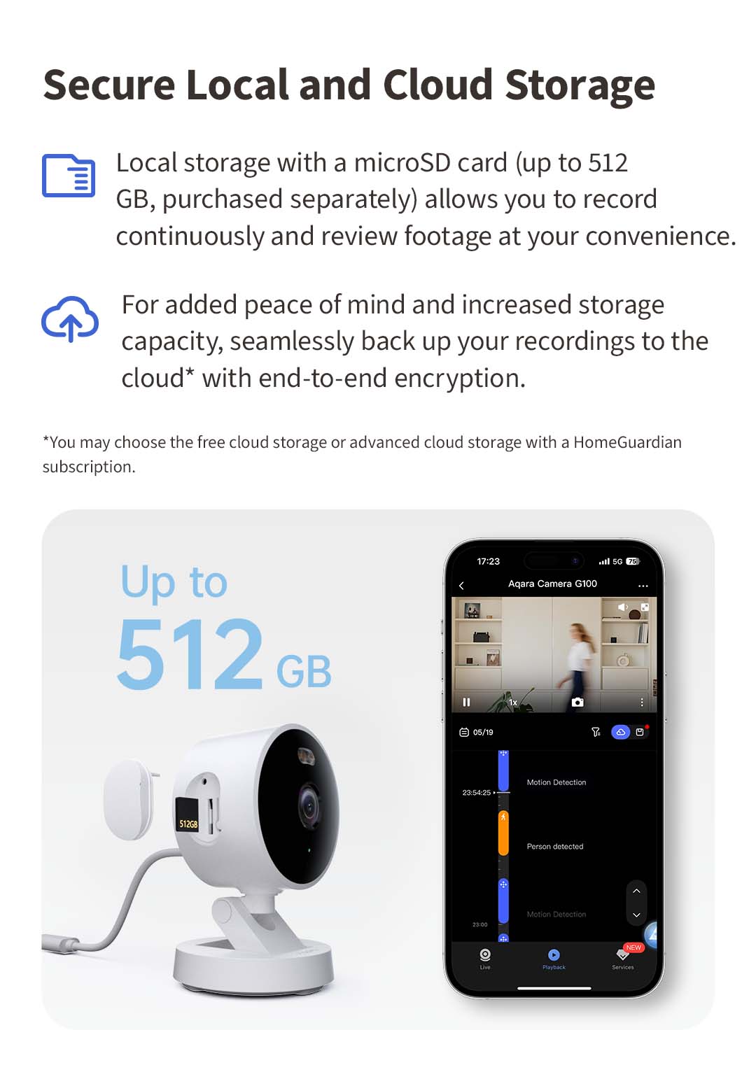 5 G100 camera local and cloud storage