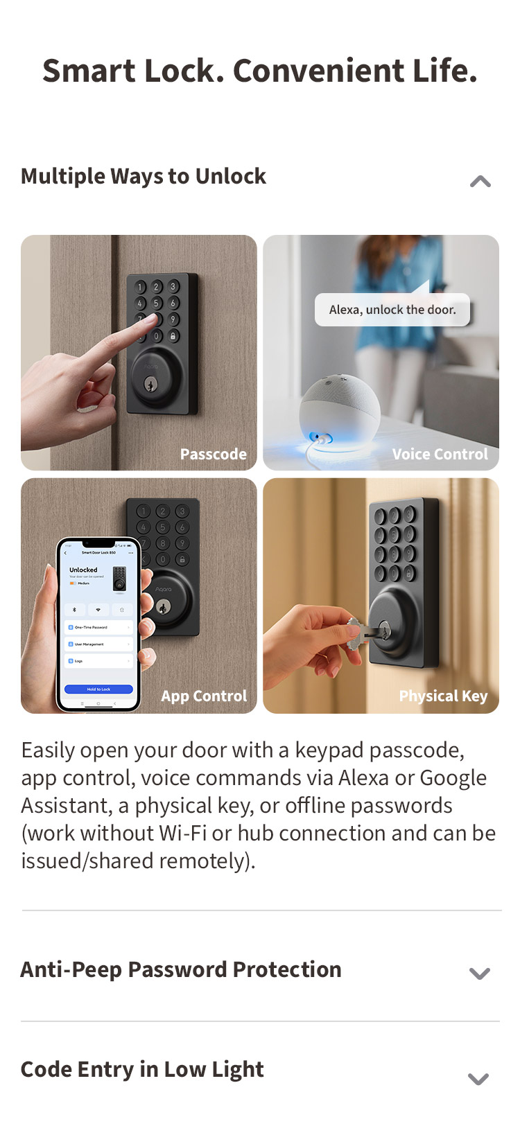 3. B50 multiple ways to unlock, anti-peep password protection, code entry in low light