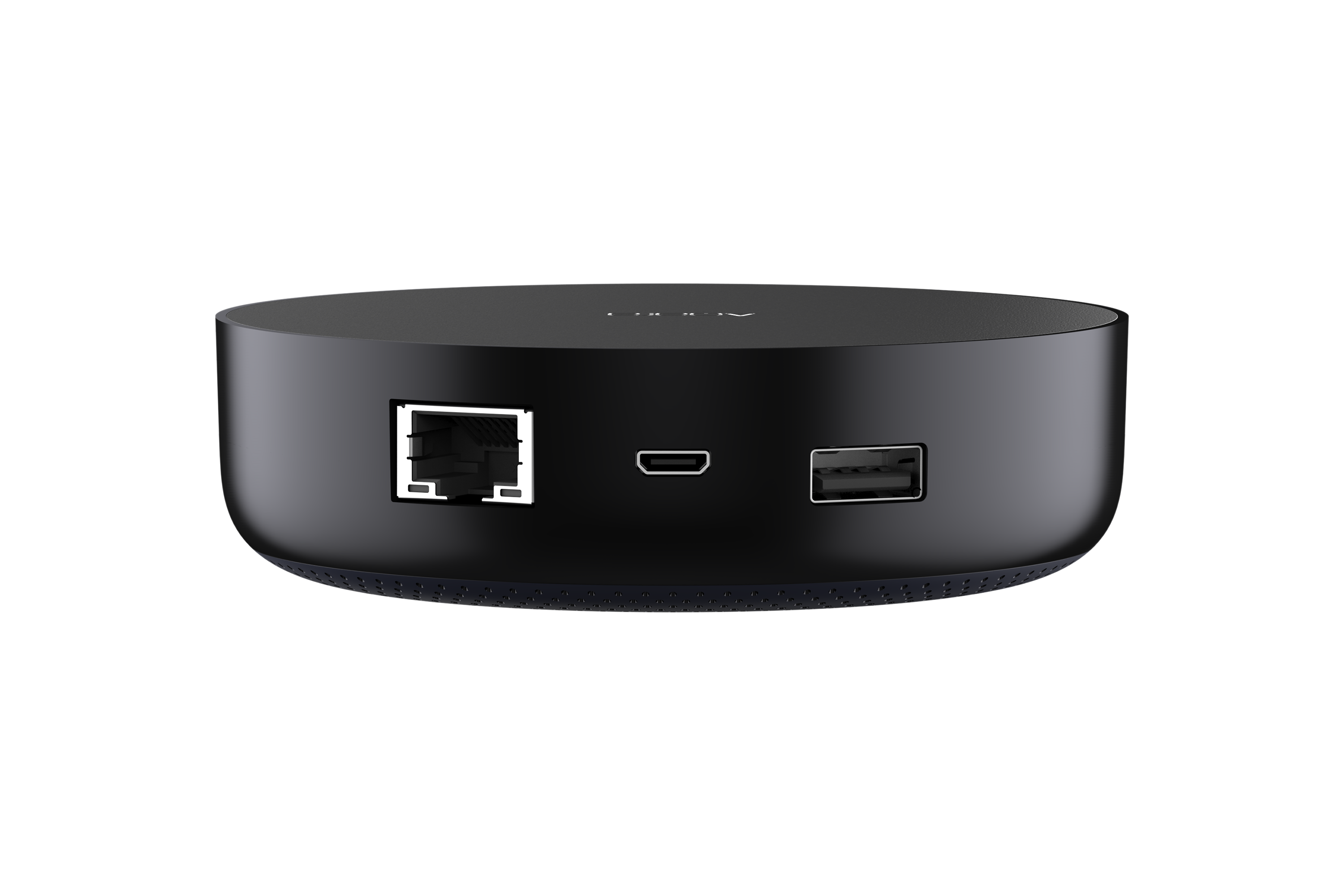Back of the Aqara Hub M2 showing three ports — RJ45 Ethernet, Micro-USB power, USB-A. The Micro-USB is the visual giveaway that this is an M2, not an M200.