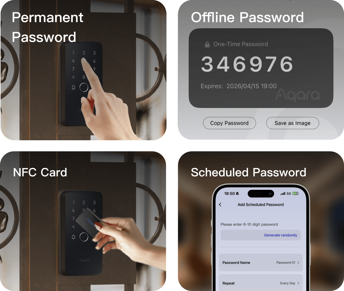 Aqara U500 Gate Lock — outside unlocking: fingerprint, PIN, NFC, Home Key