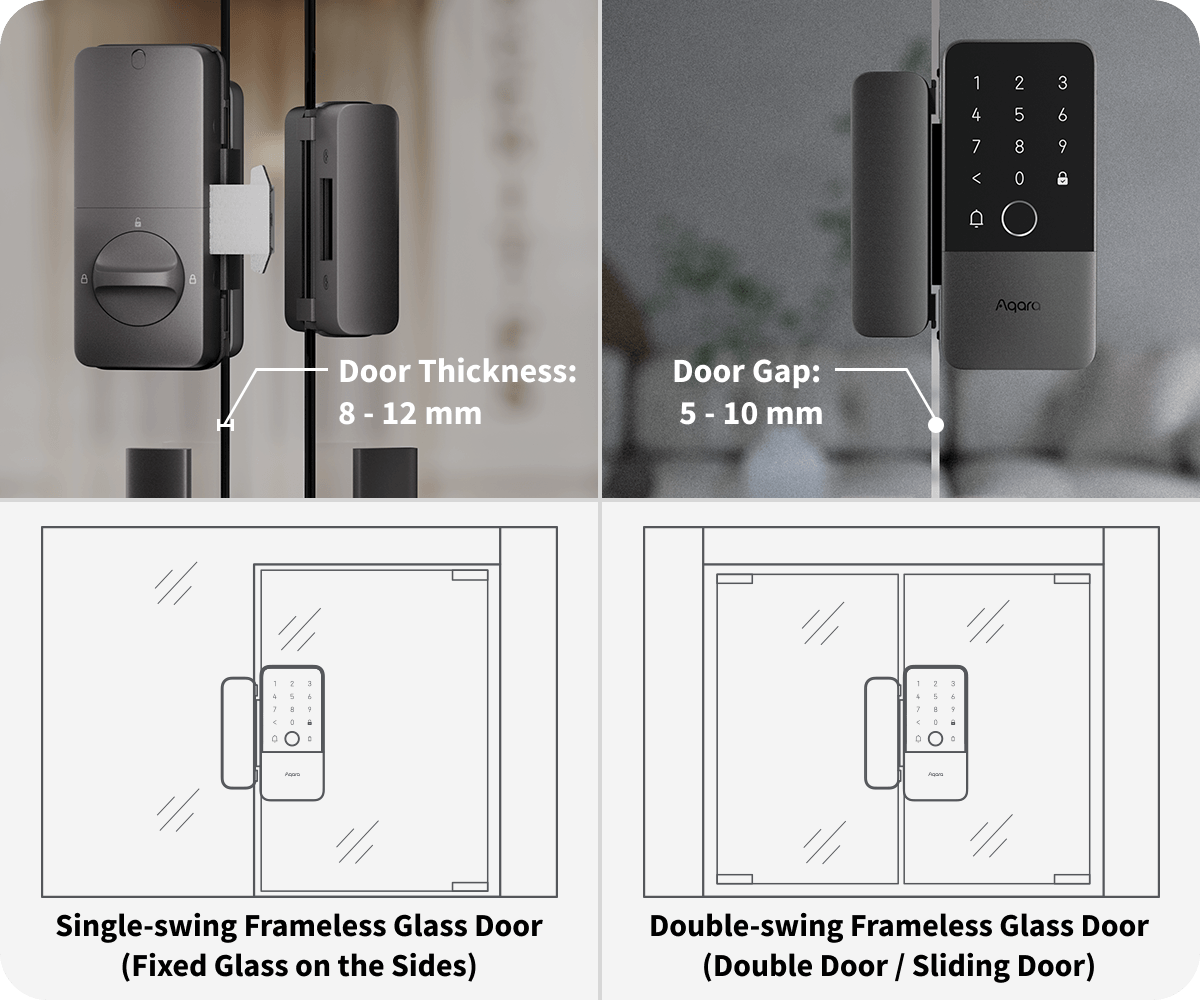Aqara U500 Glass Door Lock — clamp-on installation on frameless glass