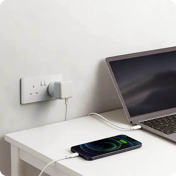 Phone charging through the Aqara Power Plug H2 UK with automatic power cut-off