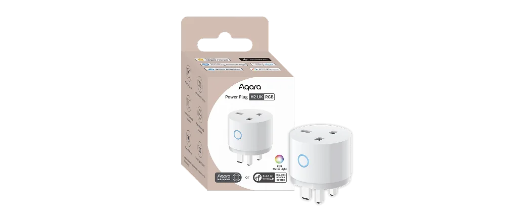 Packaging and product view of the RGB Aqara Power Plug H2 UK