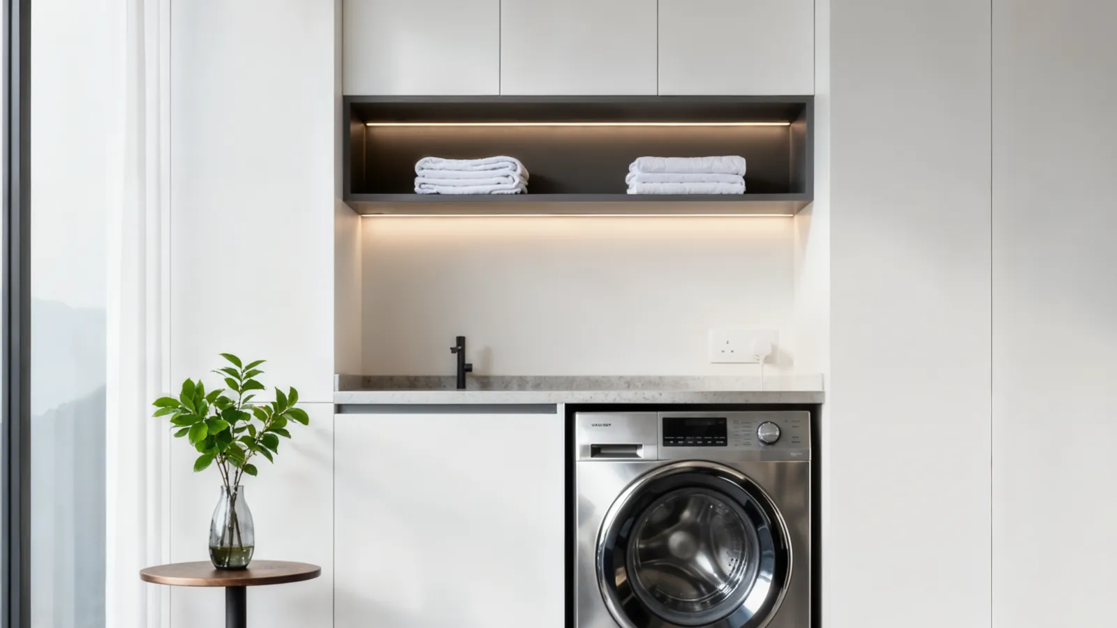 Aqara Power Plug H2 UK monitoring a washing machine in a laundry area