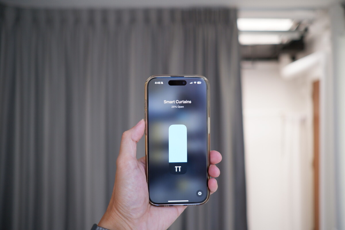 Aqara smart curtains being controlled from a phone