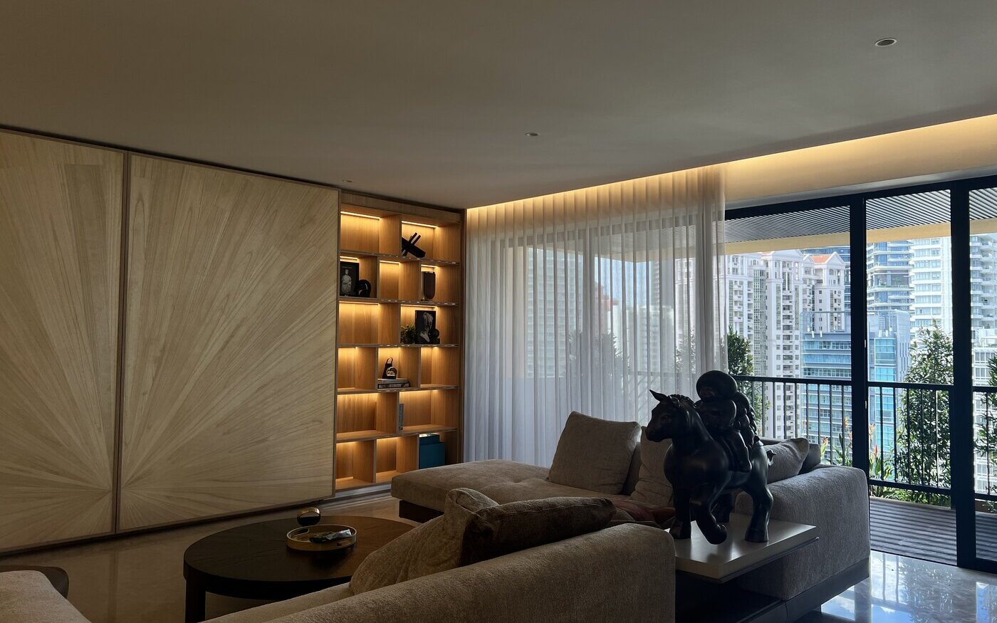 Newly finished home with motorised curtains and planned smart controls