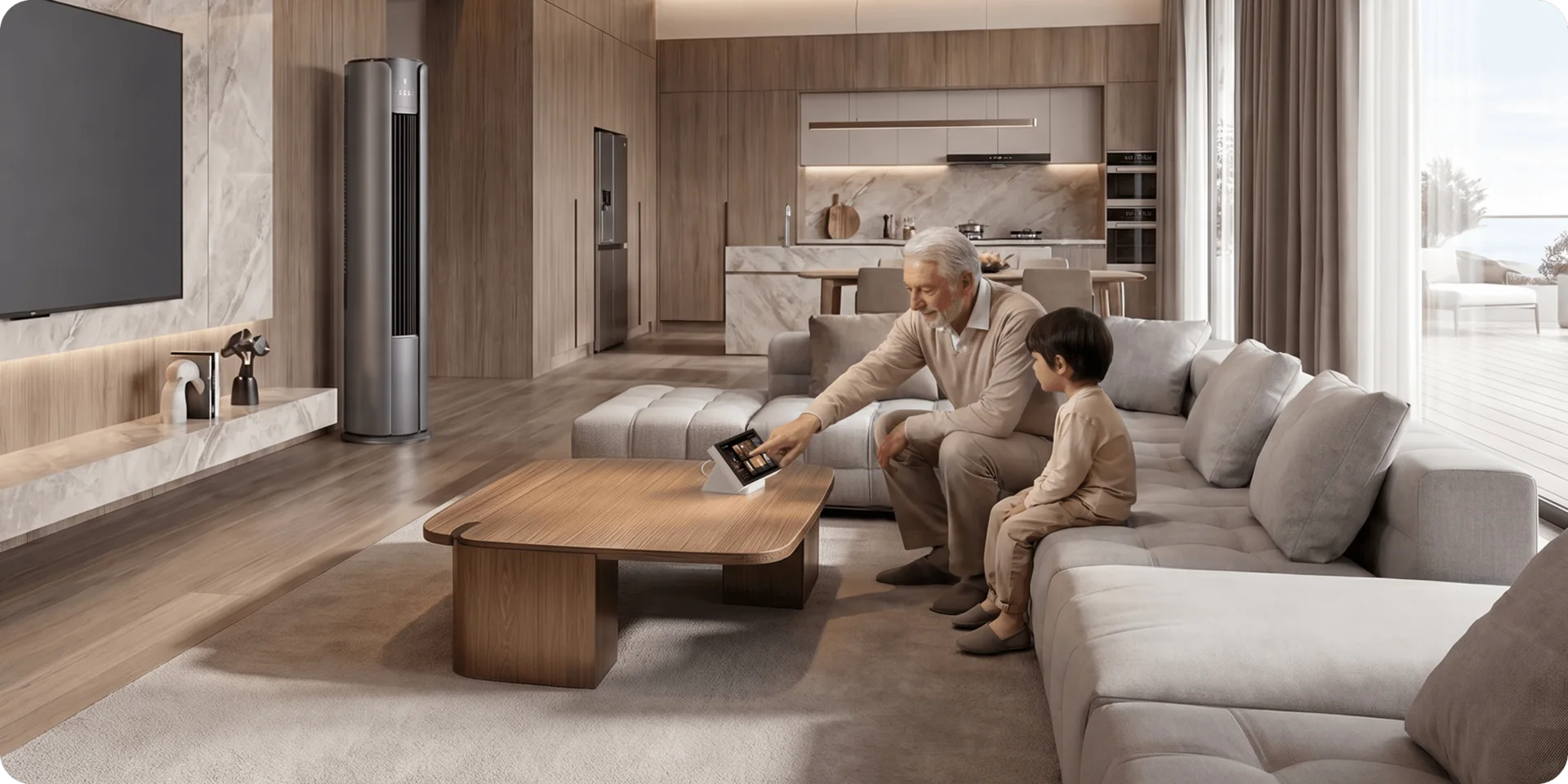 Family using the Aqara Panel Hub S1 Plus Desktop Version