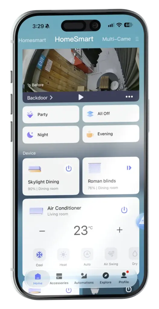 Aqara Home app on an iPhone, controlling a HomeSmart home
